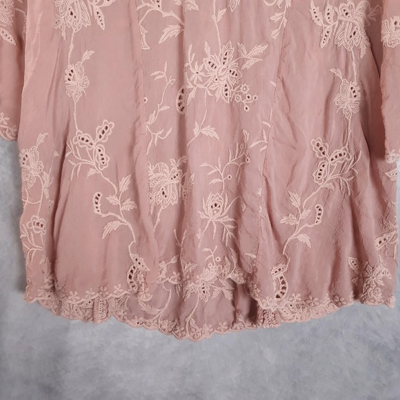 Johnny Was Tunic Shirt Womens XS Pink Embroidered Boho Peasant Top Floral Lace - Picture 7 of 16